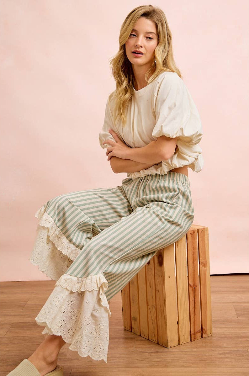 Ruffle Lace Hem Pants