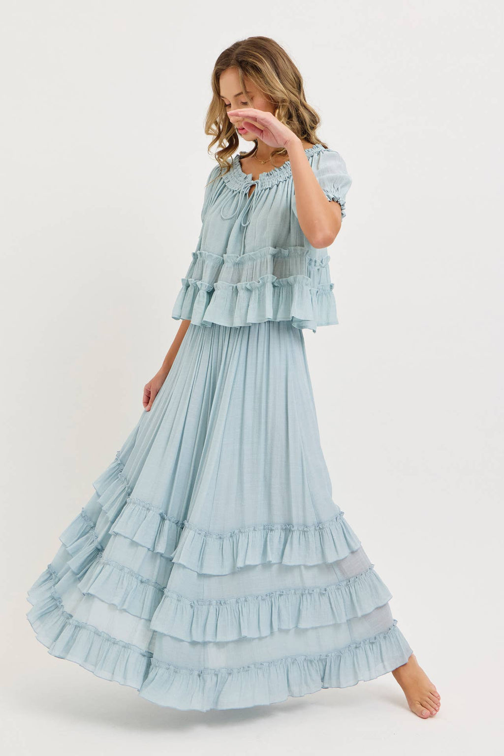 Misty Blue Maxi Skirt