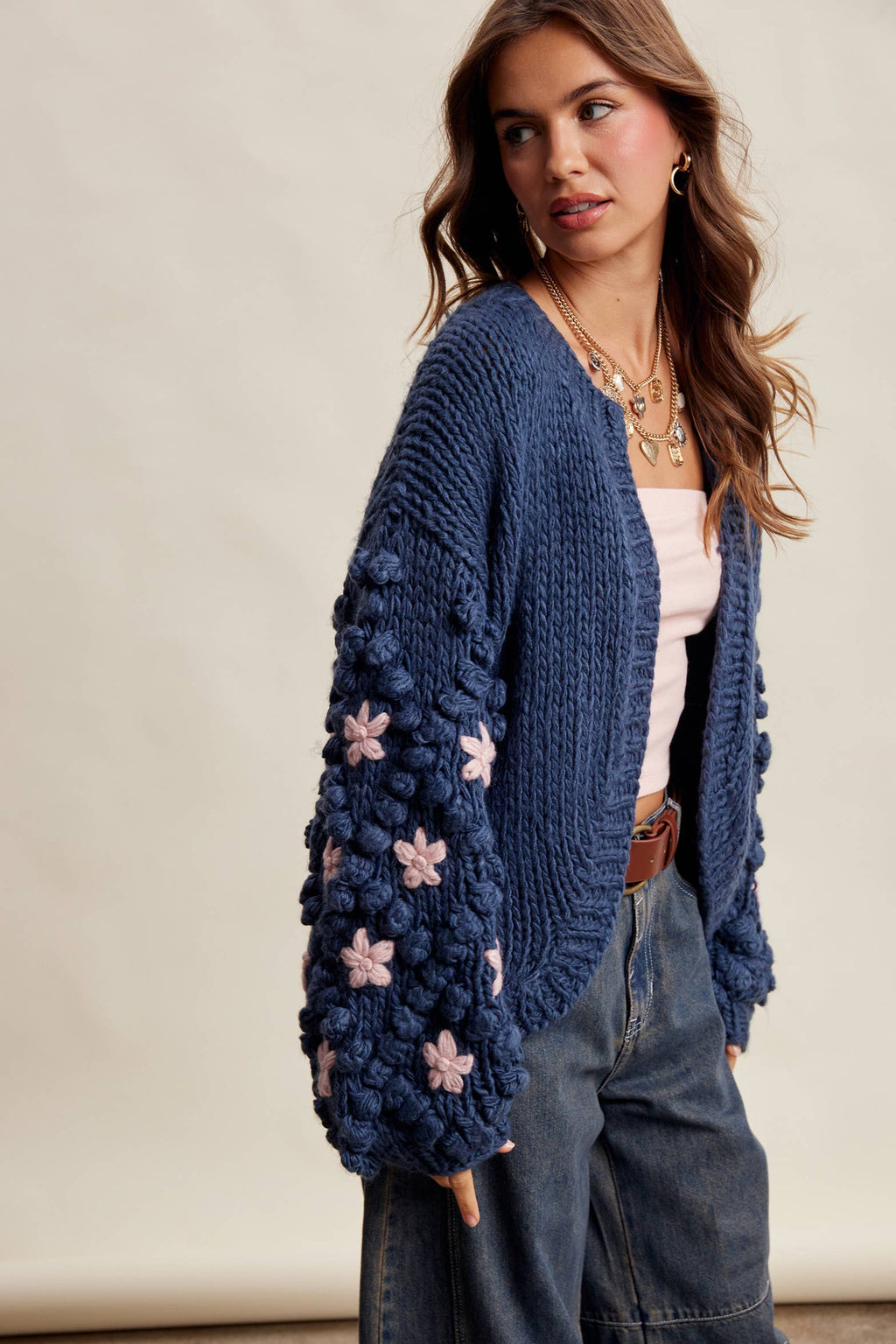 Floral Bubble Sleeve Cardigan