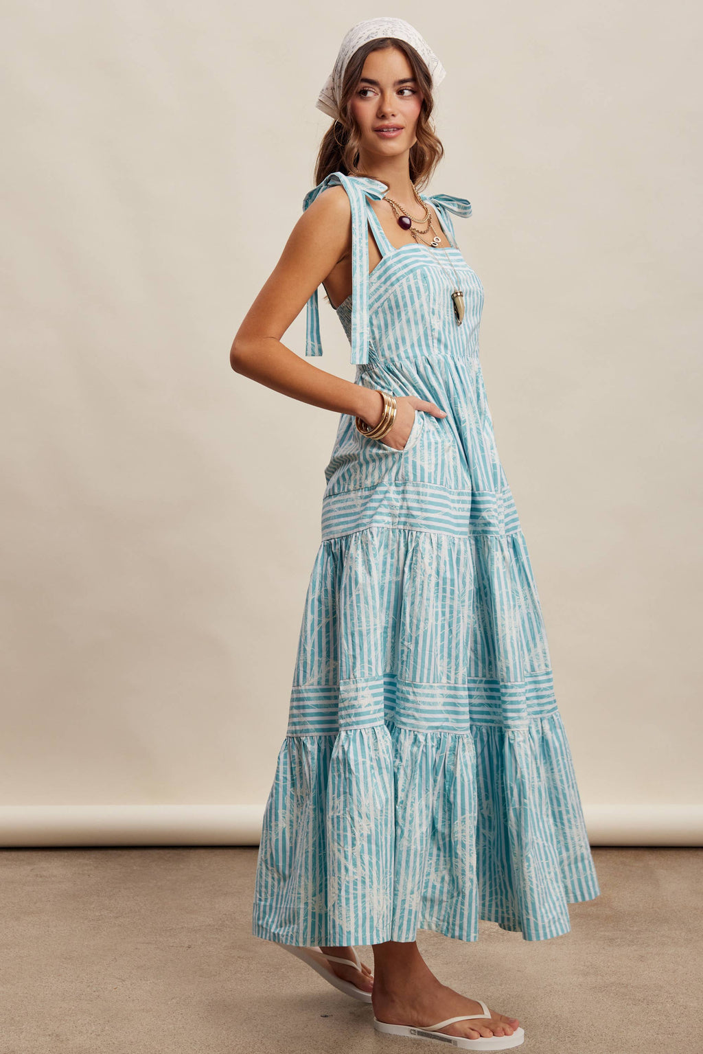 Striped Tie-Shoulder Maxi Dress