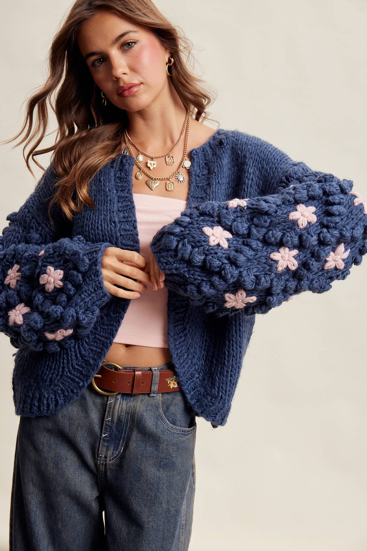 Floral Bubble Sleeve Cardigan