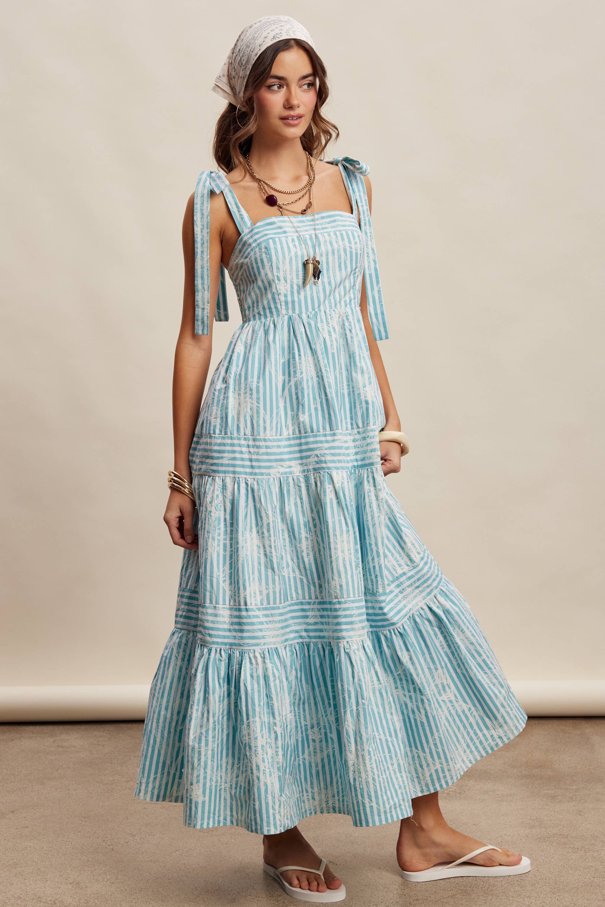 Striped Tie-Shoulder Maxi Dress