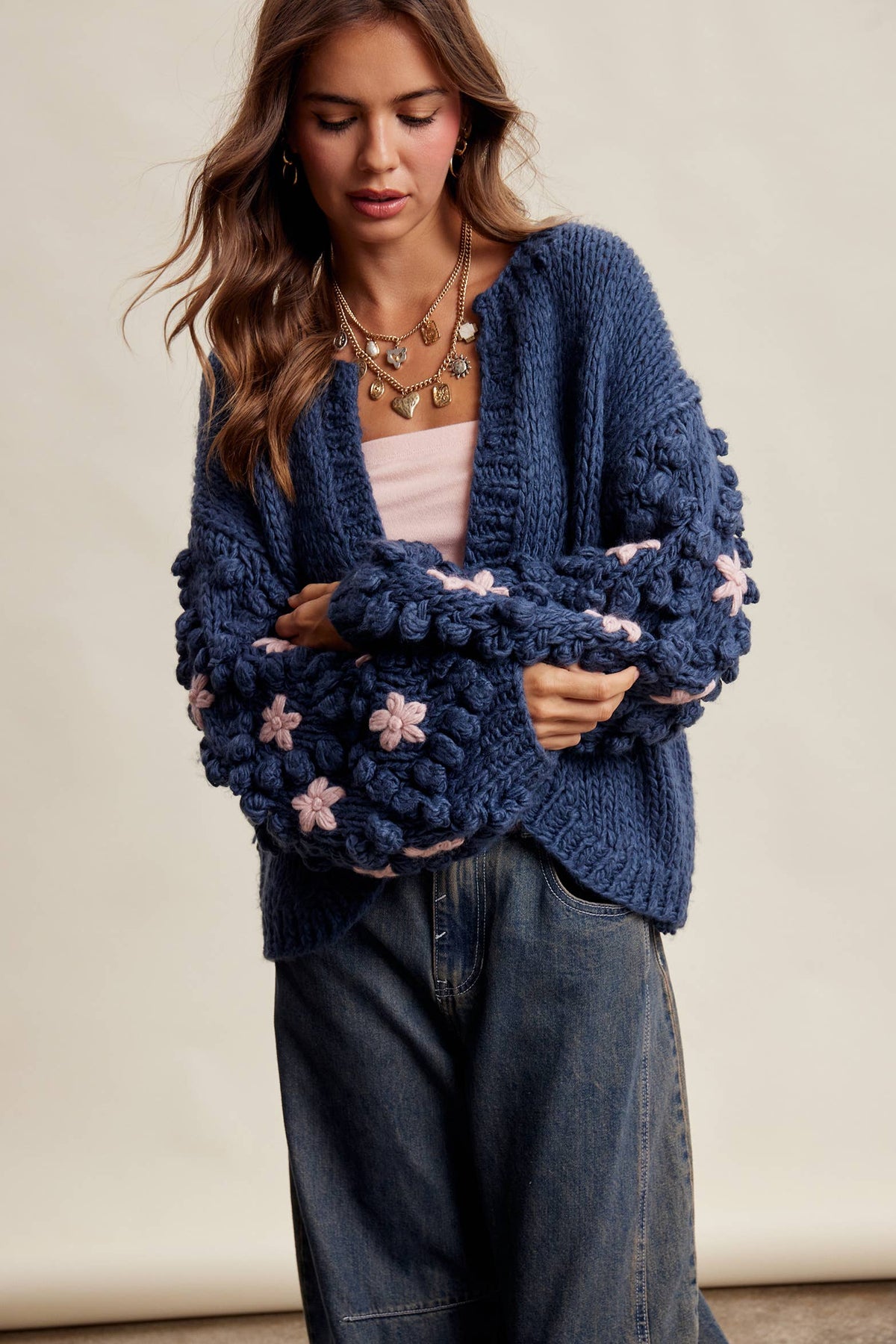 Floral Bubble Sleeve Cardigan