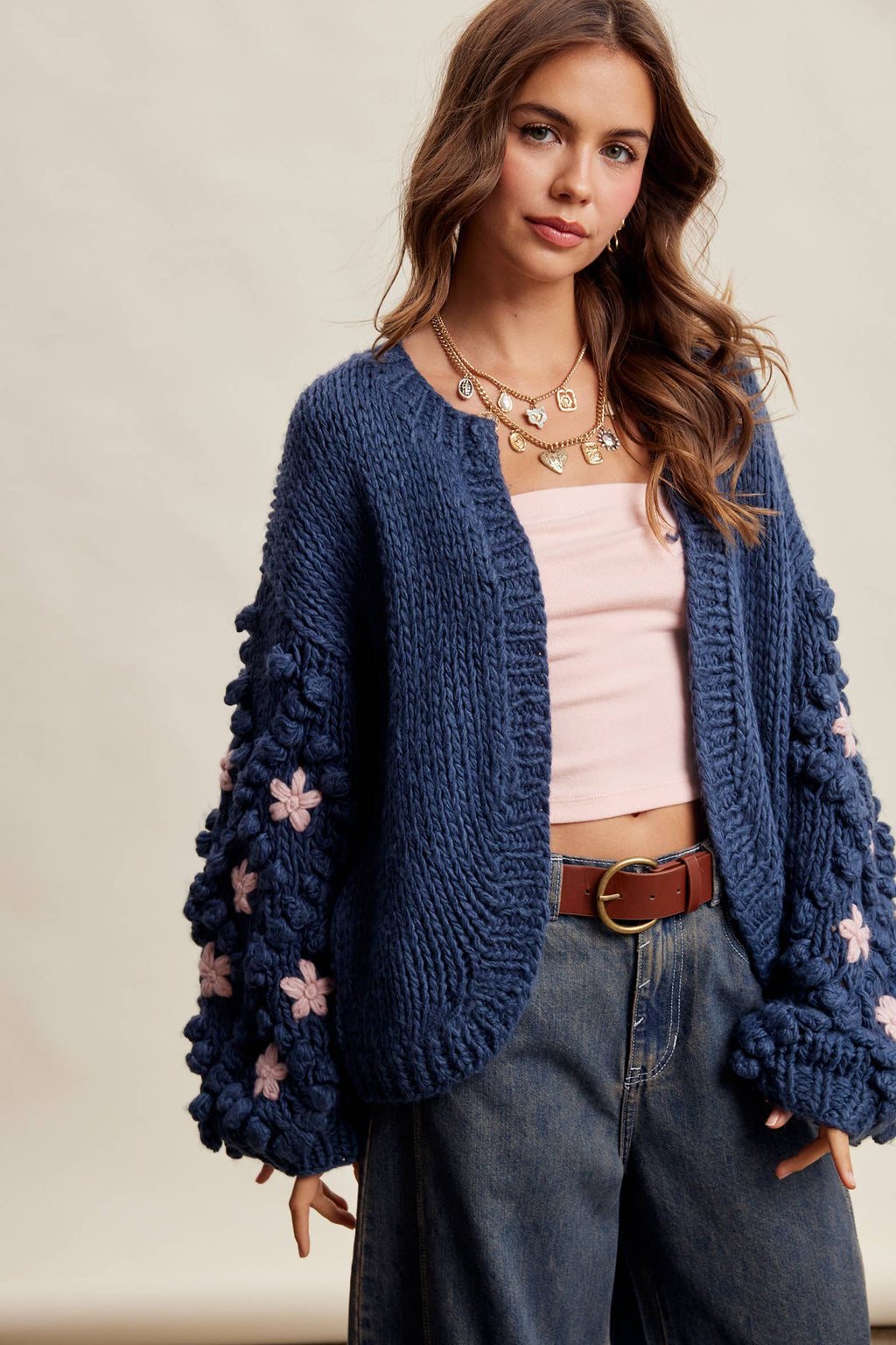 Floral Bubble Sleeve Cardigan