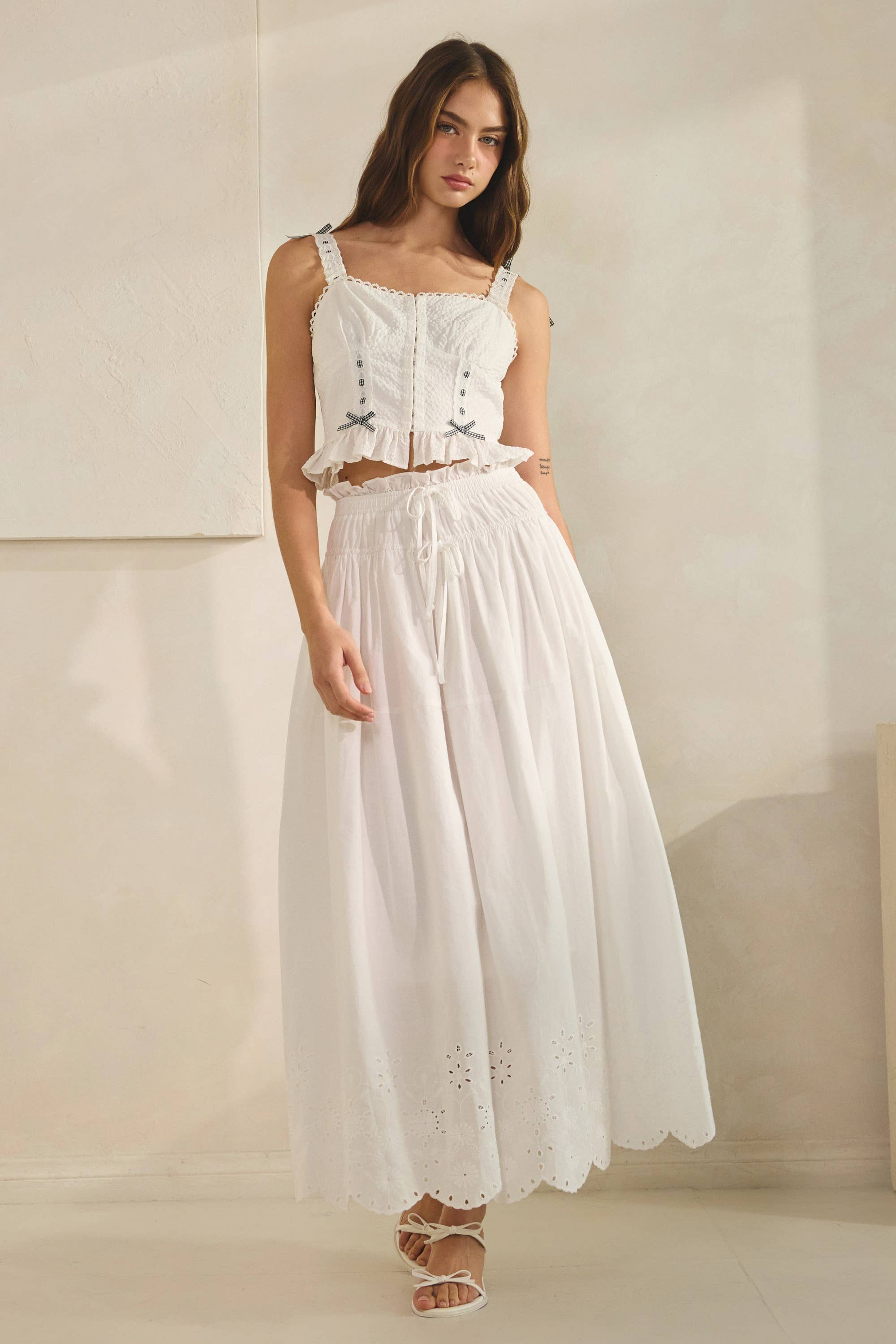 Eyelet Midi Skirt