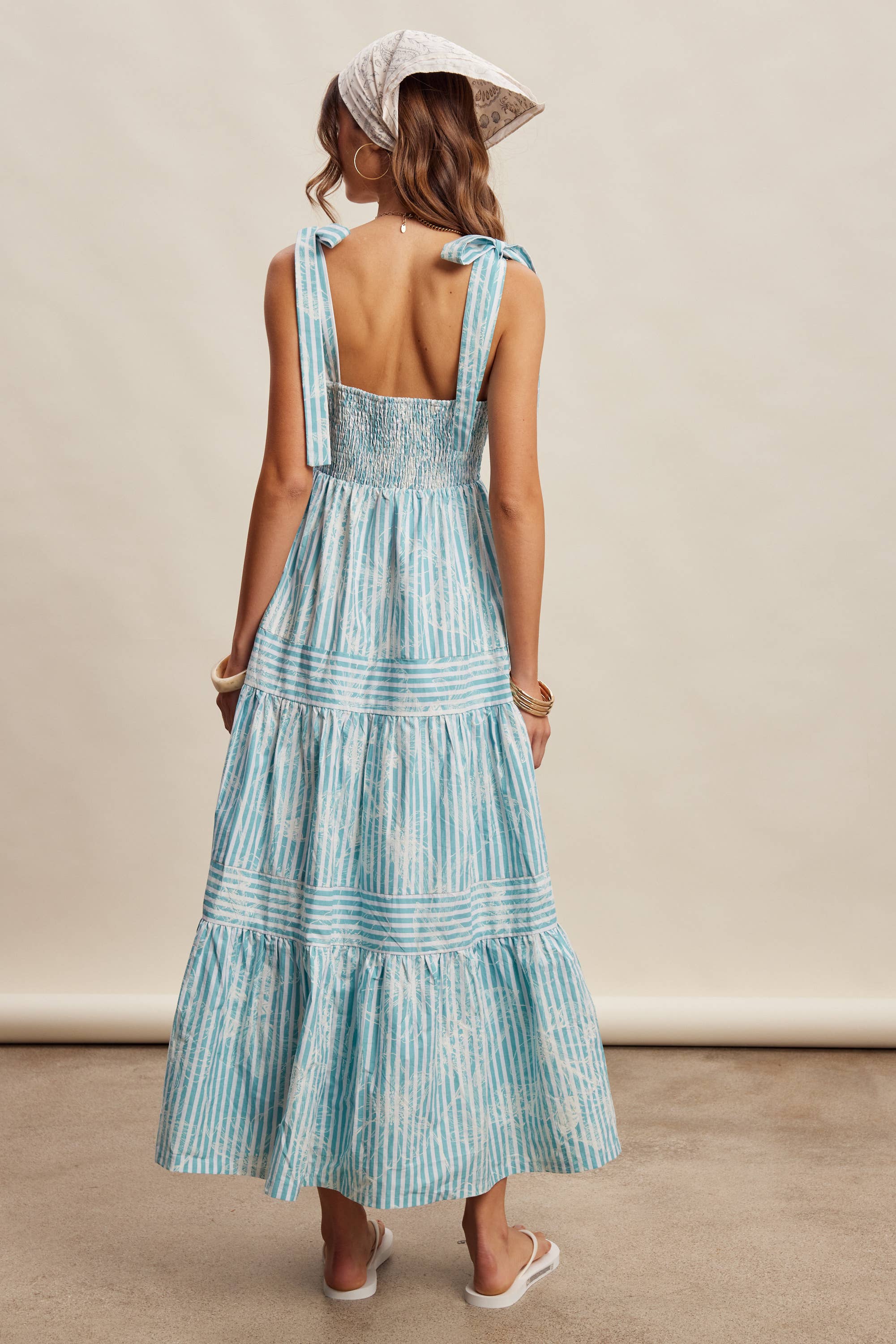Striped Tie-Shoulder Maxi Dress