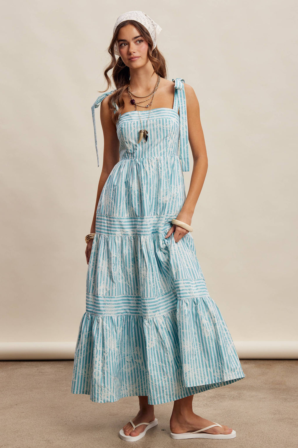 Striped Tie-Shoulder Maxi Dress