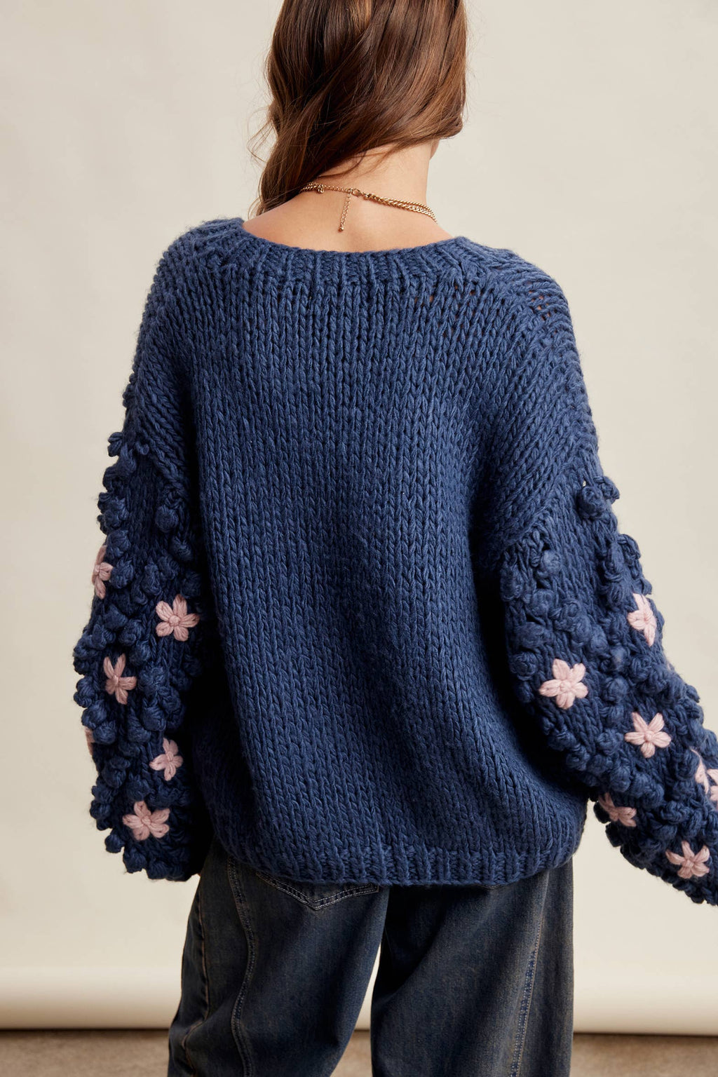 Floral Bubble Sleeve Cardigan