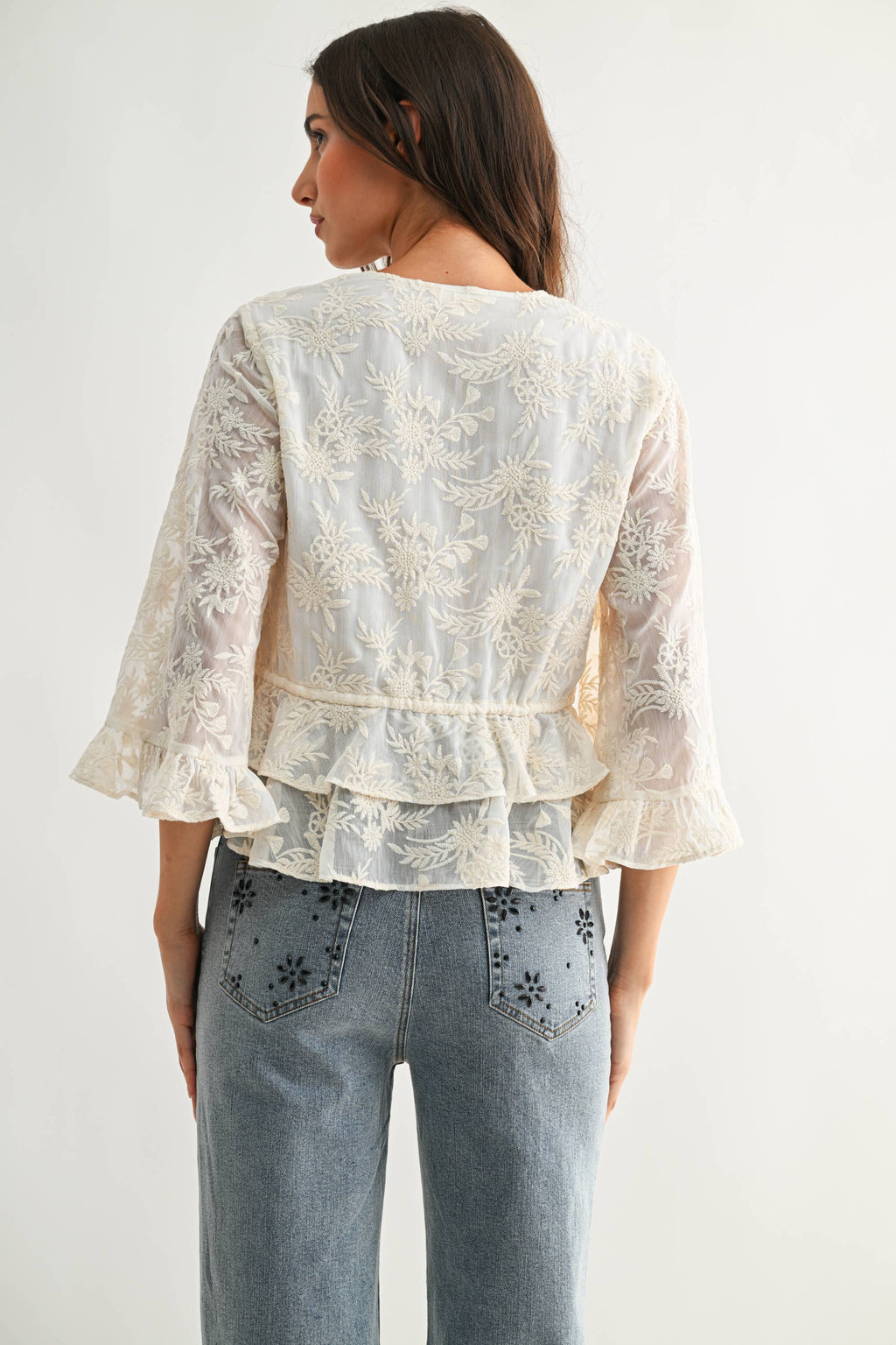 Embroidered Tie Blouse
