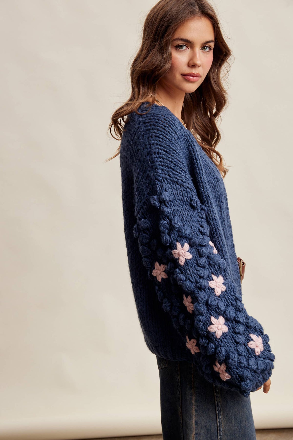 Floral Bubble Sleeve Cardigan