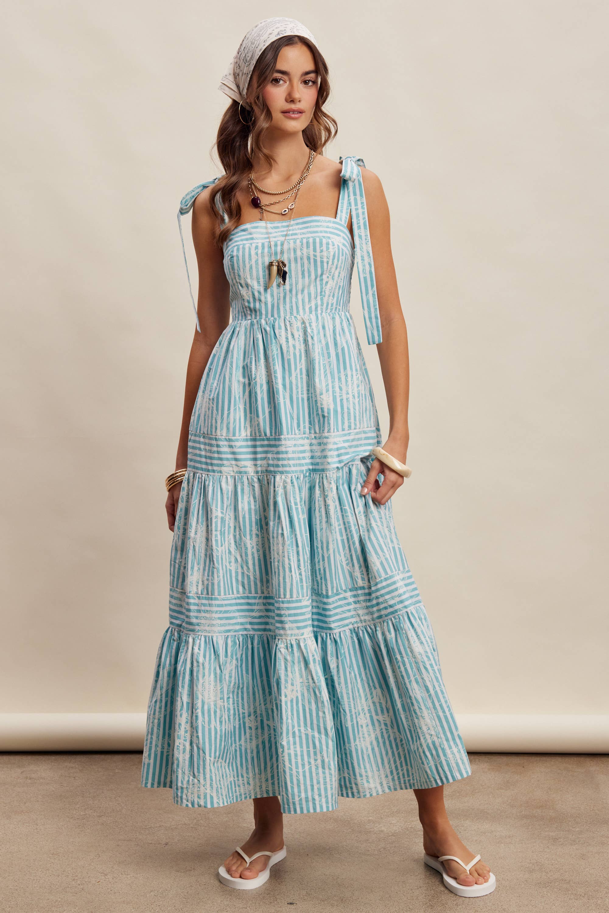Striped Tie-Shoulder Maxi Dress