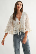 Embroidered Tie Blouse