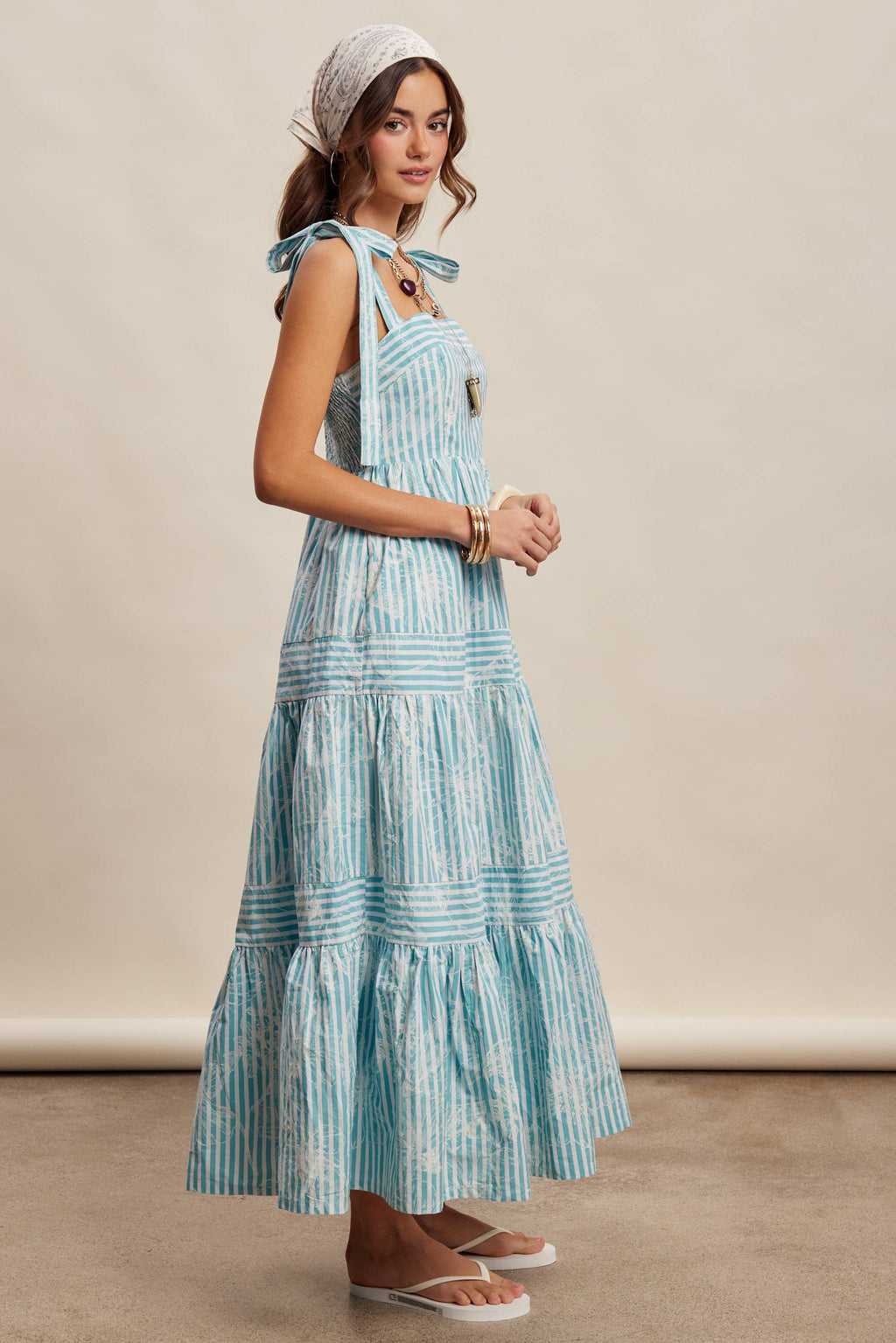 Striped Tie-Shoulder Maxi Dress